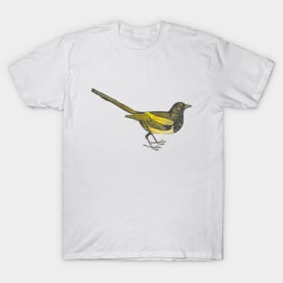 Cute Yellow Vintage Bird Illustration with Yellow watercolour Background T-Shirt
